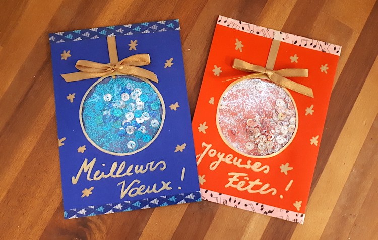 Carte de vœux «&nbsp;boule à paillettes&nbsp;»